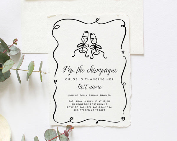 Champagne Bridal Shower Invitation Template, Champagne Theme Bridal Shower Invitation, Editable Invite, Templett
