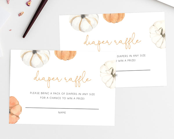 Pumpkin Diaper Raffle Card, Pumpkin Baby Shower Game, Pumpkin Themed Diapers Card, B35