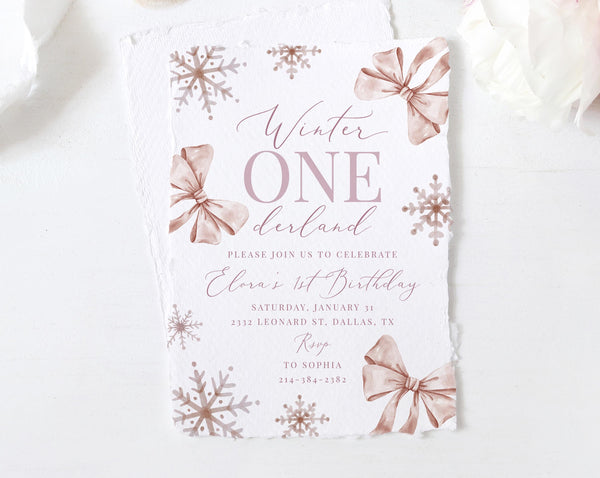 Winter Onederland Invitation Template, Editable ONEderland Birthday Invite, Christmas Girl First Birthday Party, Instant Download, Templett