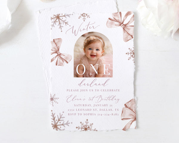 Winter Onederland Invitation Template, Editable ONEderland Birthday Invite, Christmas Girl First Birthday Party, Instant Download, Templett