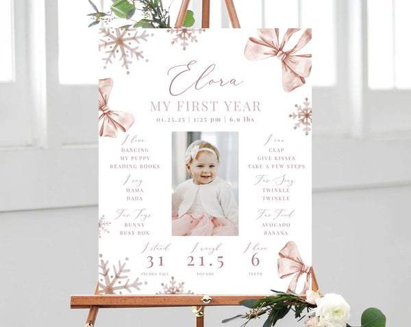Winter Onederland 1st Birthday Milestone Template, Printable Onederland Stats Sign, Milestone Poster Board, Editable Sign, Templett