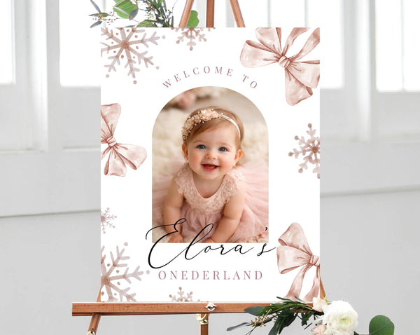 Winter Onederland Welcome Sign Template, Editable Girl 1st Birthday Sign, Instant Download, Digital File, Templett