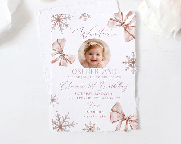 Winter Onederland Invitation Template, Editable ONEderland Birthday Invite, Christmas Girl First Birthday Party, Instant Download, Templett
