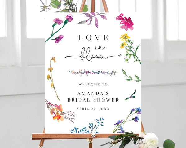 Love In Bloom Bridal Shower Welcome Sign Template, Printable Wildflower Welcome Sign, Templett, B16