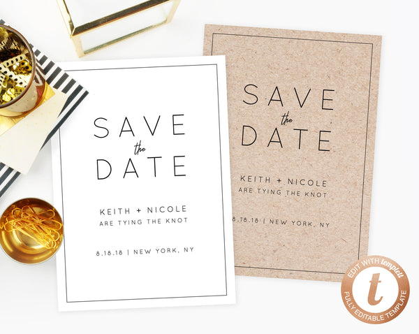 INSTANT DOWNLOAD Save the Date, Save the Date Template, Modern Save the Date Printable, Minimalistic, Simple Modern Template, Templett