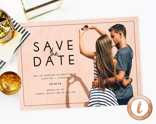 INSTANT DOWNLOAD Save the Date, Save the Date with Pictures Template, Save the Date Photo Card, Engagement Photo Save the Dates, Templett