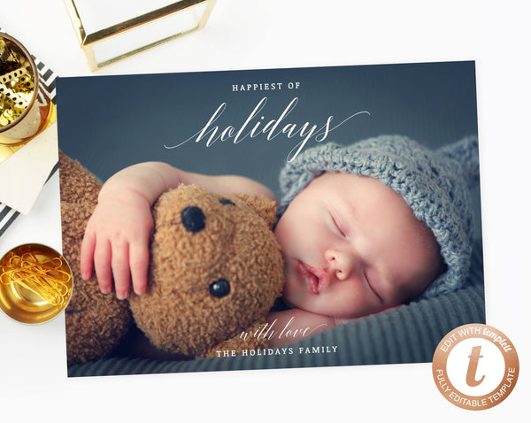 INSTANT DOWNLOAD Christmas Card, Christmas Photo Card Template, Christmas Cards with Pictures, Simple Modern Holiday Card, Templett