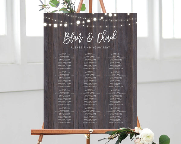 INSTANT DOWNLOAD Wedding Seating Chart, Rustic Seating Chart Printable, Seating Chart Template, Seating Board, Wood Sign, Templett, W01