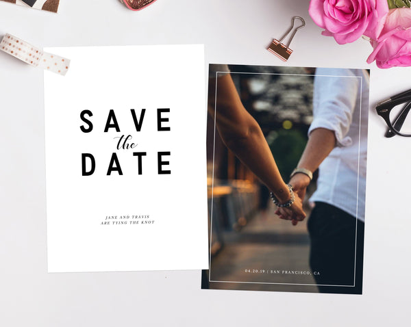INSTANT DOWNLOAD Save the Date Template, Save the Date with Pictures Template, Engagement Photo Save the Date Card, Templett