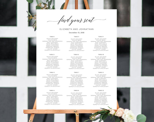 INSTANT DOWNLOAD Wedding Seating Chart, Seating Chart Printable, Seating Chart Template, Seating Board, Wedding Sign, Templett, W02