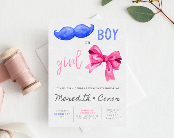 INSTANT DOWNLOAD Gender Reveal Party Invitation, Printable Gender Reveal, Boy or Girl Gender Reveal Party Invite, He or She, Templett
