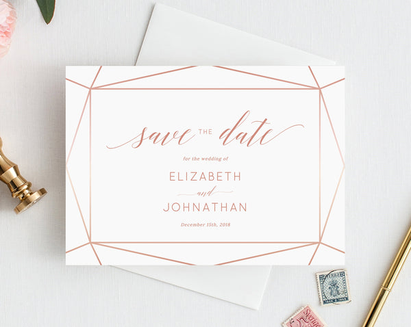 INSTANT DOWNLOAD Save the Date Template, Save the Date Printable, Save the Date Cards, Rose Gold, Blush, Bronze, Copper, Templett, W08