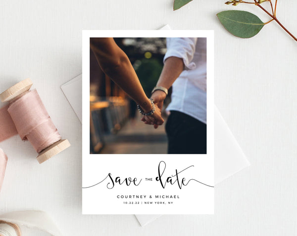 Photo Save the Date Template, Save the Date with Pictures, Printable Save the Date Card, Engagement Photo Save the Dates, Templett, W16