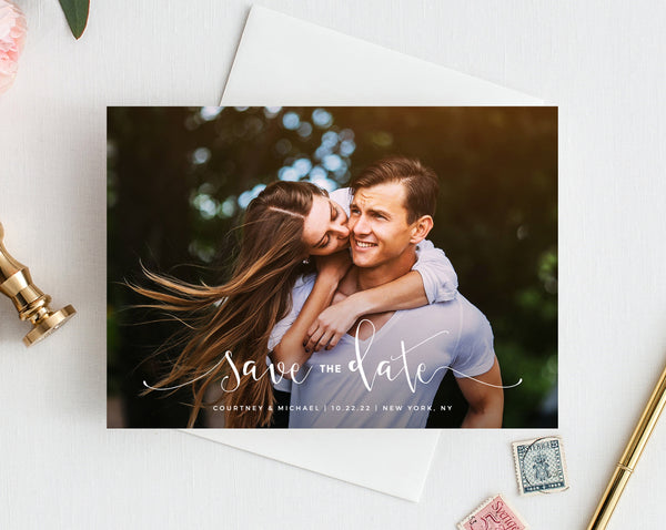Save the Date Template, Save the Date with Pictures Template, Engagement Photo Save the Date Card, Instant Download, Templett, W16