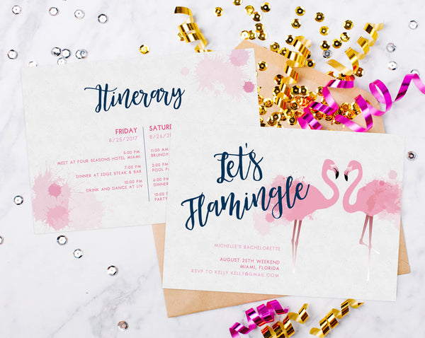INSTANT DOWNLOAD Bachelorette Invitation Template, Tropical Beach Flamingo Bachelorette Invite, Let’s Flamingle, Miami, Templett, PDFBP01