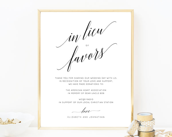 In Lieu of Favors Sign Template, Printable In Lieu of Favors Sign, Editable In Lieu of Favors Sign, Wedding Donation Sign, Templett, W02