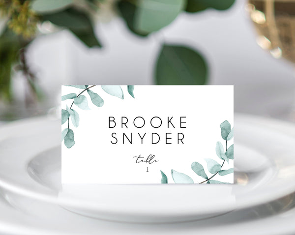 INSTANT DOWNLOAD Wedding Place Cards, Seating Card, Wedding Table Cards, Printable, Instant Download, Eucalyptus Greenery, Templett, W21