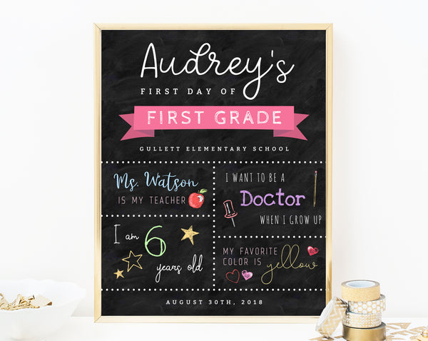 INSTANT DOWNLOAD Printable First Day of School Sign, First Day of School Chalkboard, Kindergarten, Back to School Photo Prop, Templett