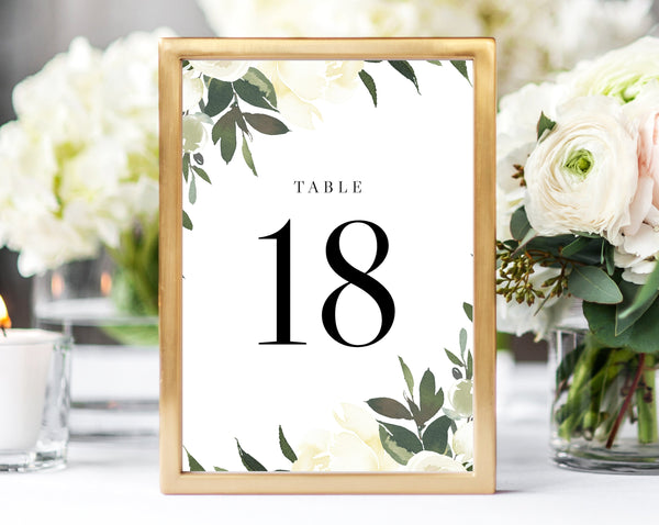 INSTANT DOWNLOAD Wedding Table Numbers, Printable Wedding Table Numbers, Floral Table Numbers Card Template, Greenery, Templett, W19