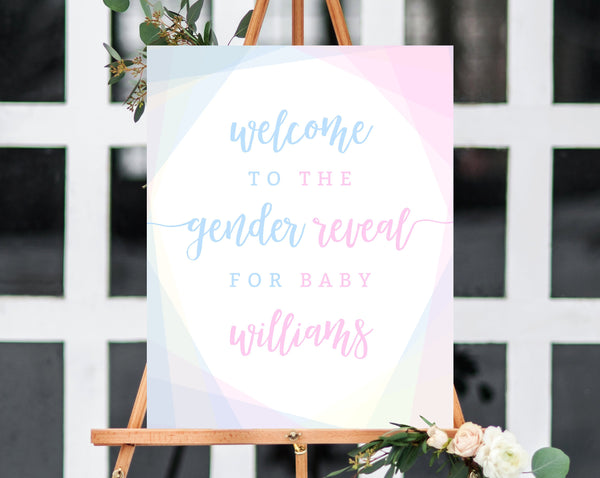 Welcome Sign Template, Gender Reveal Welcome Sign, Printable Gender Reveal Sign, Blue and Pink Welcome Sign, Templett