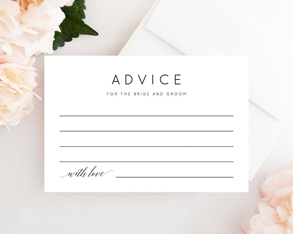 Printable Advice Card, Advice For The Newlyweds, Wishes for the Newlyweds, Advice and Well Wishes, Wedding Advice Cards, Templett, W02