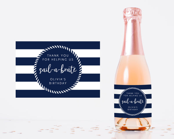 Mini Champagne Bottle Label Template, Nautical Themed Favor Mini Champagne Sticker | Instant Download Editable Label Template, Templett
