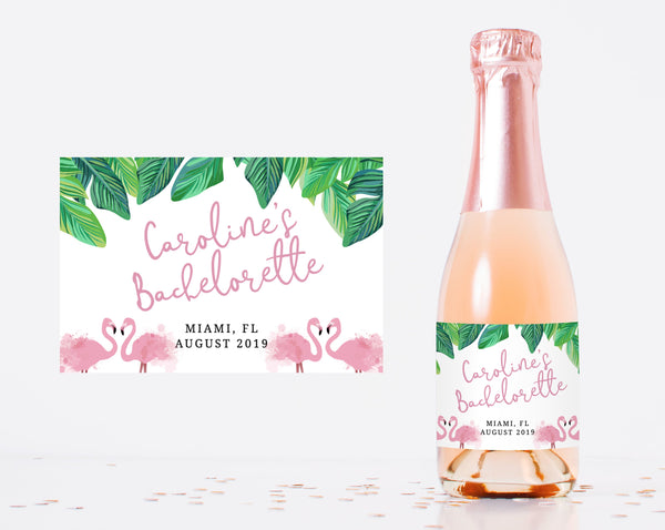 Mini Champagne Bottle Label Template, Tropical Bachelorette Mini Champagne Sticker | Instant Download Editable Label Template, Templett