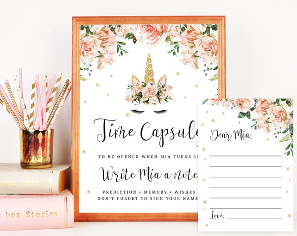 Unicorn Time Capsule Sign Template, Printable Unicorn Time Capsule, Editable First Birthday Time Capsule With Matching Cards, Templett, B04