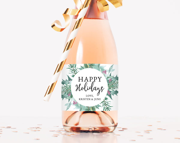 Christmas Mini Champagne Bottle Label Template, Holiday Party Mini Champagne Sticker, Instant Download Editable Template, Templett