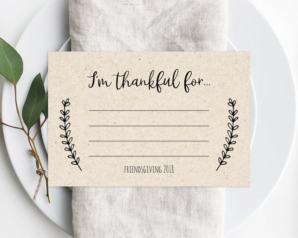 Friendsgiving Printable Template, I'm Thankful For Notes, Thanksgiving Card, Printable Friendsgiving Potluck, Friendsgiving Dinner, Templett