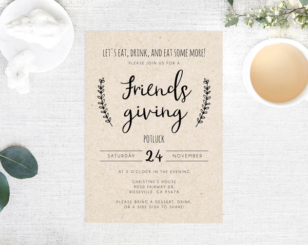 Friendsgiving Invitation Template, Printable Friendsgiving Potluck Invite, Editable Thanksgiving Invitation, Friendsgiving Dinner, Templett