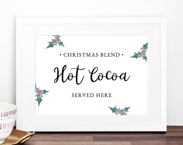 Christmas Hot Cocoa Sign, Printable Hot Chocolate Bar Sign, Holiday Party Sign Printable, Winter Wedding Signs, Templett