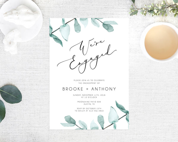 Greenery Engagement Party Invitation Template, Printable Engagement Invitation, Engagement Invite, Editable Template, Templett, W21
