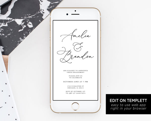Engagement Party Electronic Invitation Template, Engagement Phone Invitation, Engagement Party Mobile Invite Template, Templett, W30