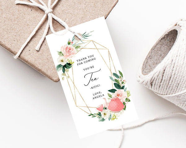 Tea For Two Favor Tags, Thank You Tag, Tea Party Favor Tag, Tea Party Themed Gift Tag, Blush Favor Tag Printable, Templett