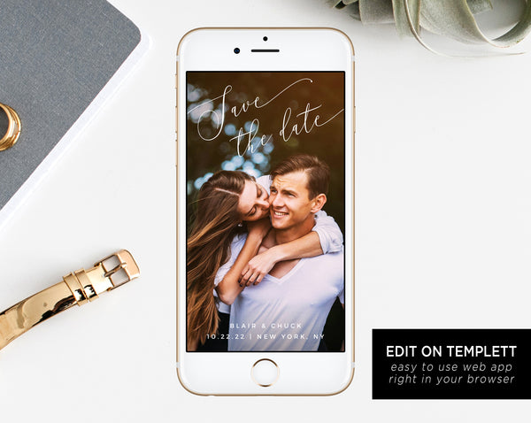 Electronic Save the Date Template, Mobile Save the Date, Phone Invite, Phone Save the Date, Editable Template, Templett, W15