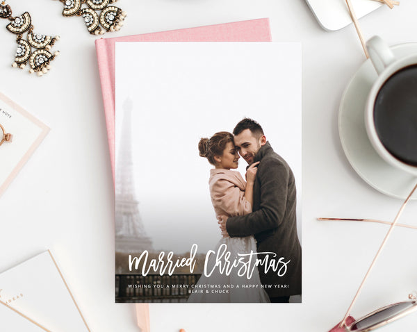Newlywed Christmas Photo Card Template, Married Christmas Card, Printable First Christmas, Just Married, Instant Download, Templett, W01