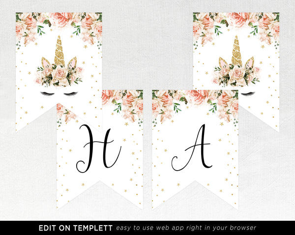 Unicorn Banner Template, Printable Unicorn Themed Party Banner, Gold a | paperandthings unicorn-banner-template-printable-unicorn-themed-party-banner-gold-a-paperandthings