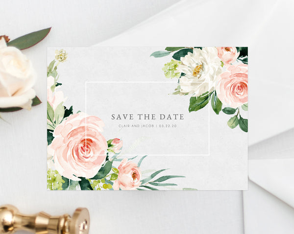 Blush Floral Save the Date Template, Printable Wedding Save the Date Card, Editable Save Our Date Template, Instant Download, Templett