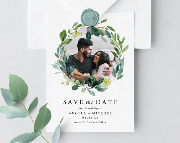 Greenery Save the Date Template, Printable Greenery Wedding Save the Date Card, Save Our Date Template, Instant Download, Templett, W28