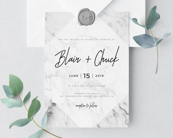 Marble Wedding Invitation Template, Printable Wedding Invitation Suite, Marble Wedding Invitation Set, Instant Download, Templett, W07