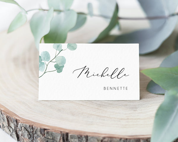 Greenery Wedding Place Cards Template, Eucalyptus Wedding Seating Card, Printable Wedding Table Cards, Instant Download,  Templett, W21