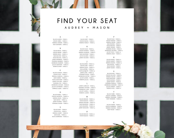 Wedding Seating Chart, Alphabetical Seating Chart Printable, Seating Chart Template, Seating Board, Instant Download, Templett, W25
