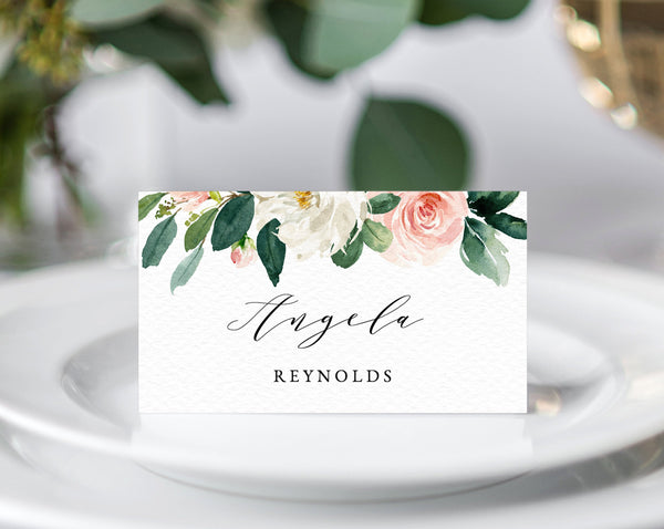 Blush Wedding Place Cards Template, Seating Card, Floral Wedding Table Cards, Printable Wedding Tent Cards, Instant Download, Templett, W29