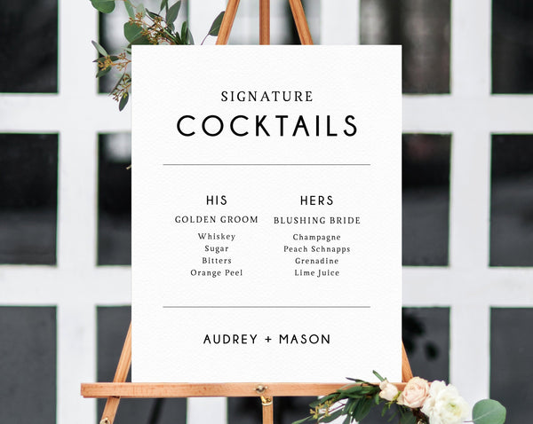 Wedding Signature Cocktails Sign Template, Editable His and Hers Signature Drinks Menu Sign, Wedding Bar, Instant Download, Templett, W25