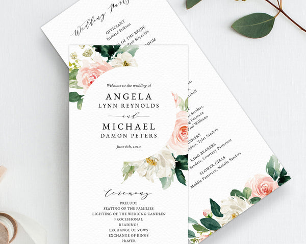 Floral Wedding Program Template Printable Wedding Program Blush Wedd Paperandthings