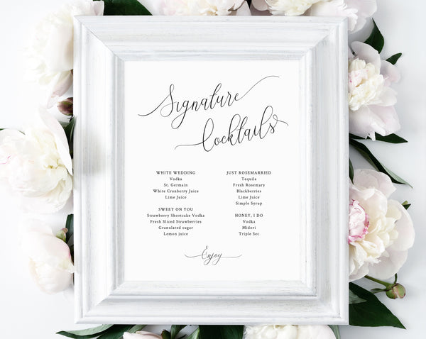 Wedding Signature Cocktails Sign Template, Editable Wedding Signature Drinks Menu Sign, Wedding Bar, Instant Download, Templett, W31
