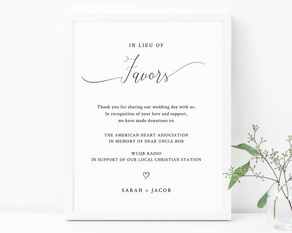 In Lieu of Favors Sign Template, Printable In Lieu of Favors Sign, Editable In Lieu of Favors Sign, Wedding Donation Sign, Templett, W31
