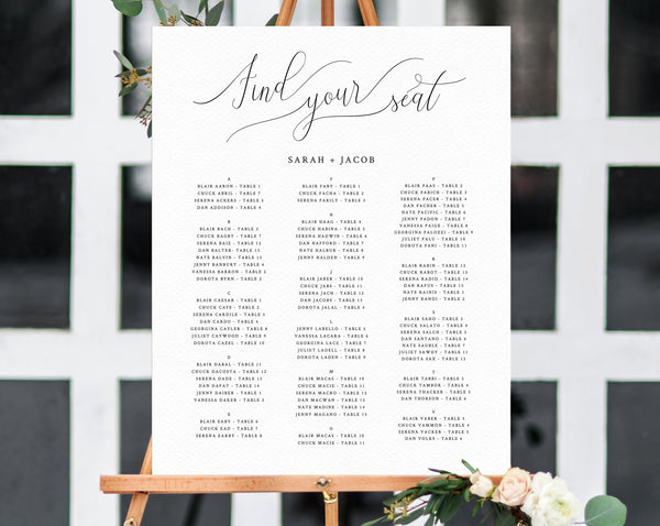 Alphabetical Wedding Seating Chart Template, Seating Chart Printable, Table Chart, Seating Board, Wedding Sign, Templett, W31