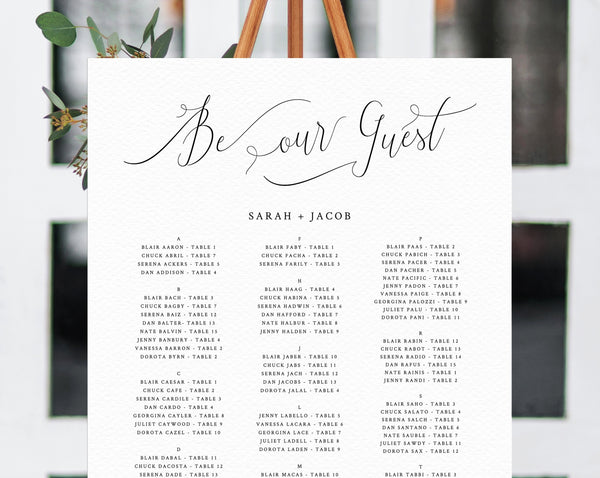 Be Our Guest Wedding Seating Chart Template, Table Chart Printable, Alphabetical Seating Chart Board, Wedding Sign, Templett, W31